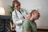 Best chiropractor in St Petersburg FL—doctor examining patient’s neck and upper back in clinic.